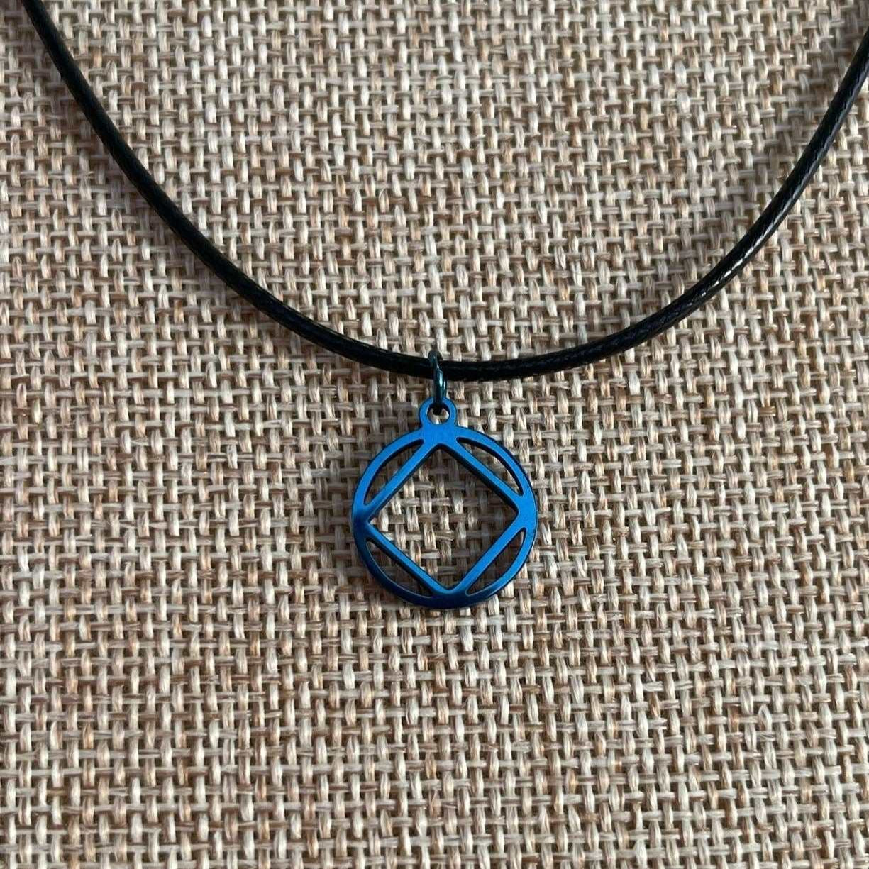 Blue Stainless Steel Narcotics Anonymous Symbol Necklace.