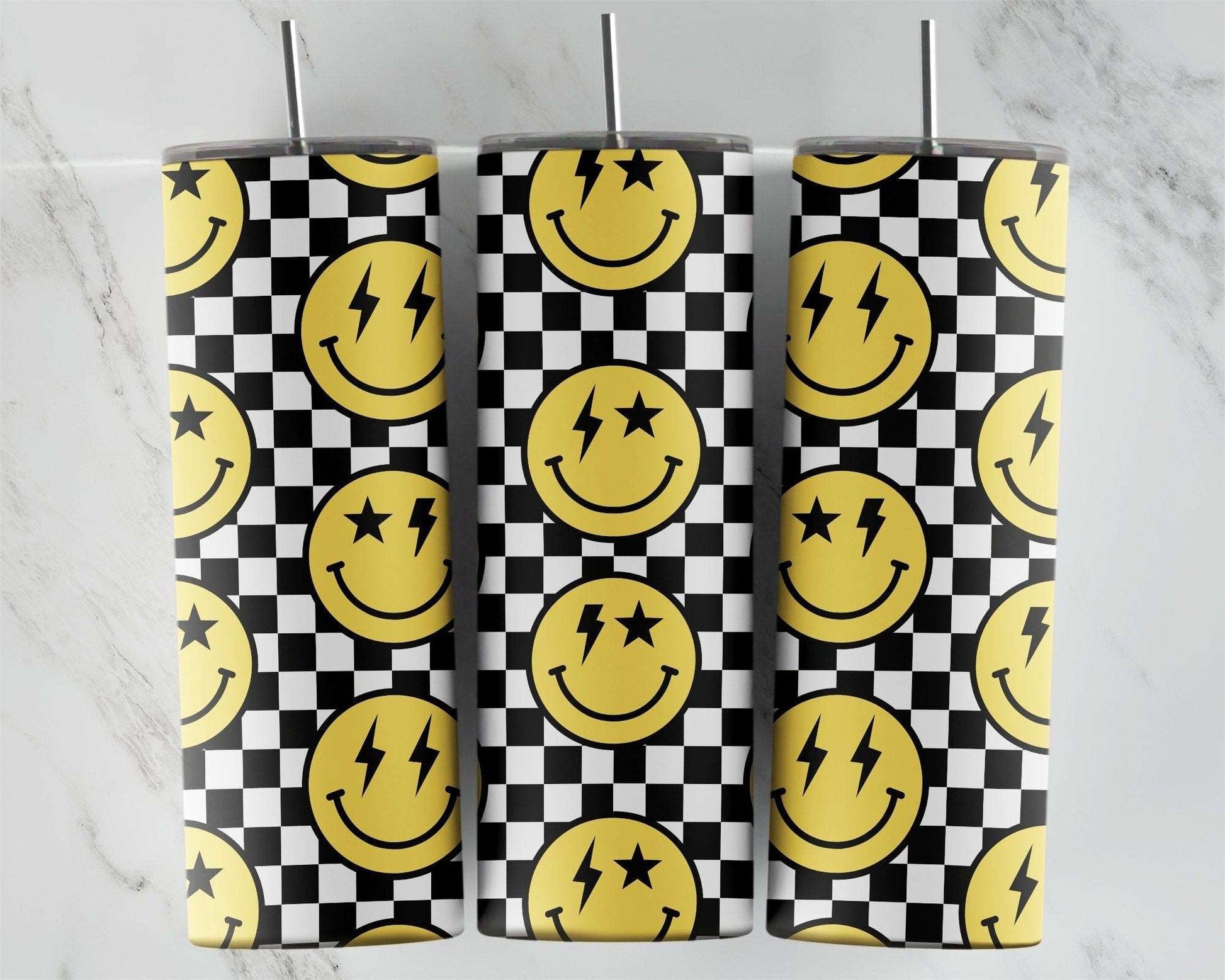 Smiley Face, Checkered 20 oz Tumbler – MetalLadyCo
