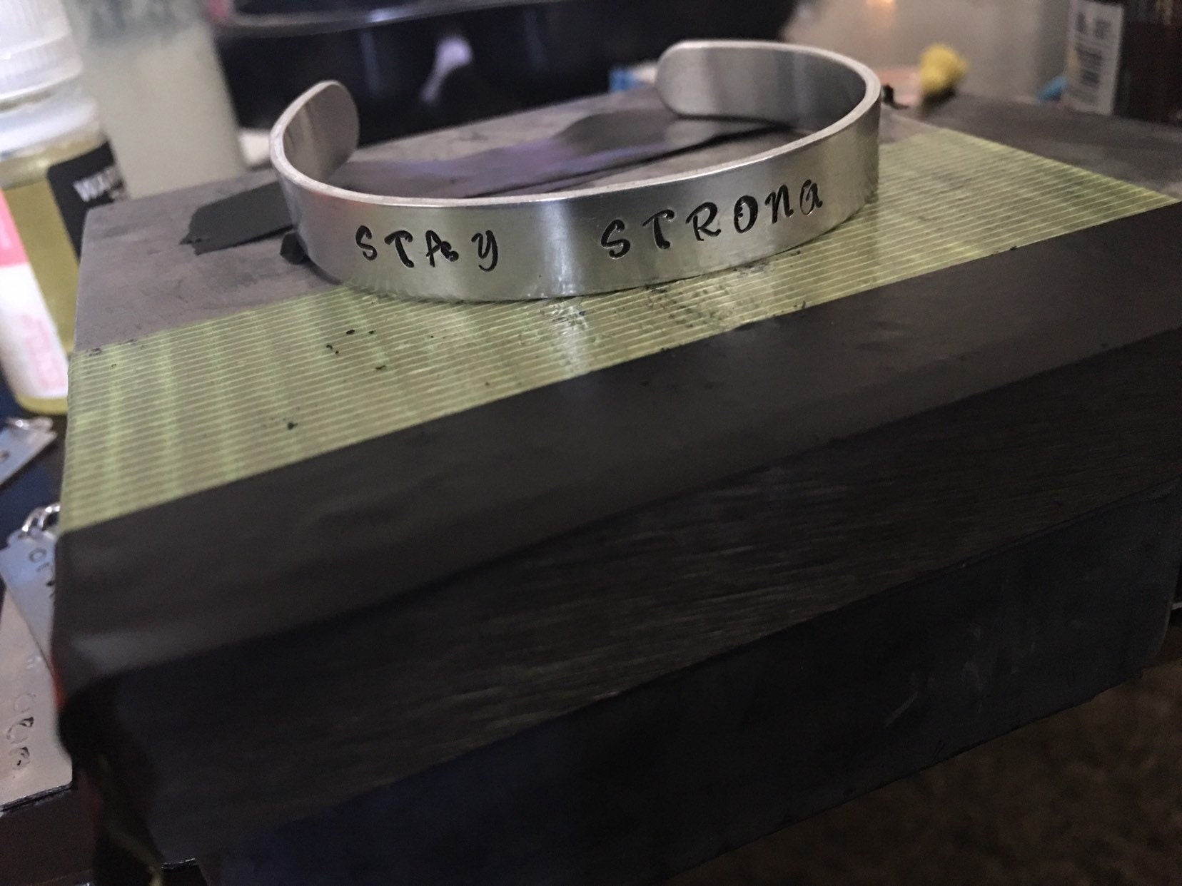 Stay strong hand stamped bracelet