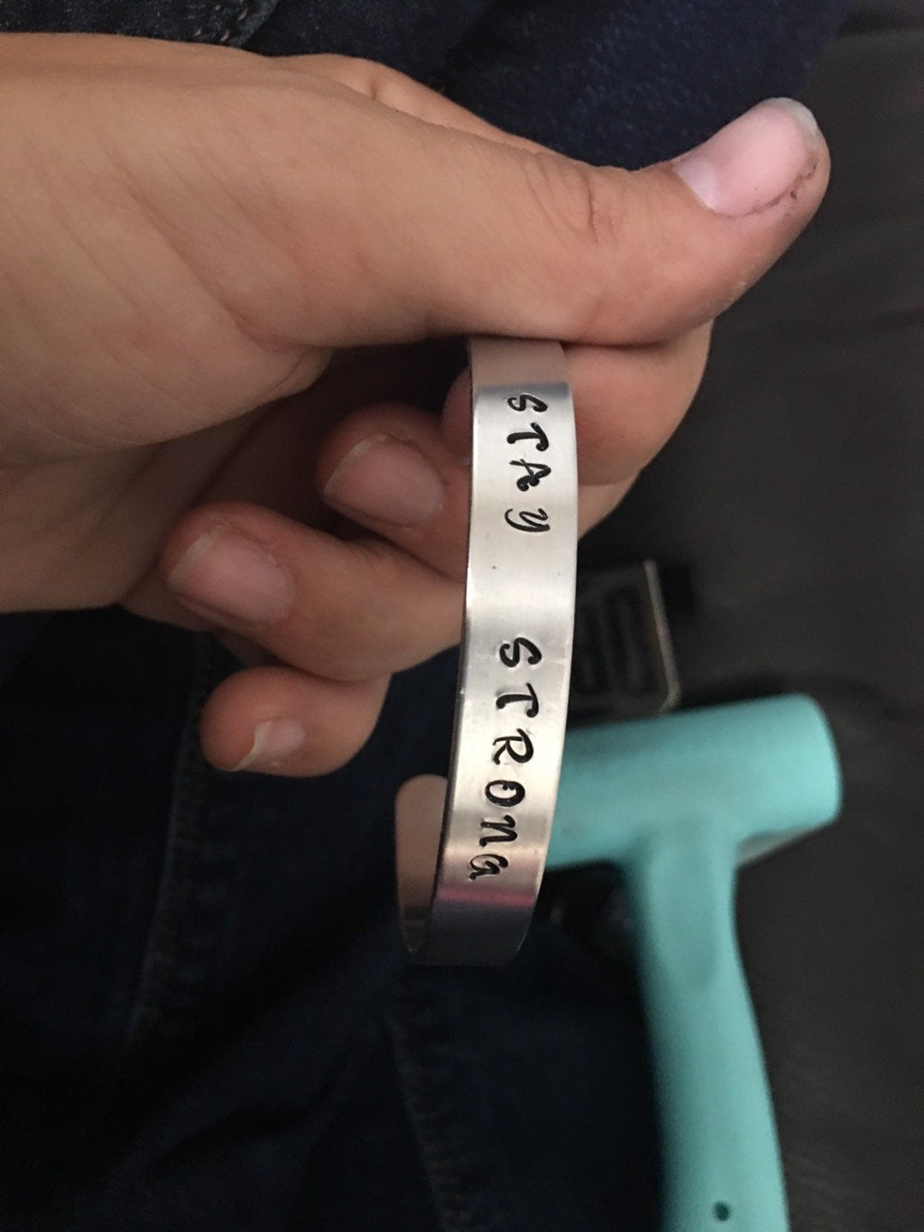 Stay strong hand stamped bracelet